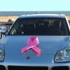 27 inch breast cancer ribbon displayed on porsche